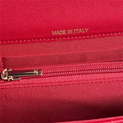 Ch*el clutch with chain lambskin, strass & gold-tone metal red ap4300