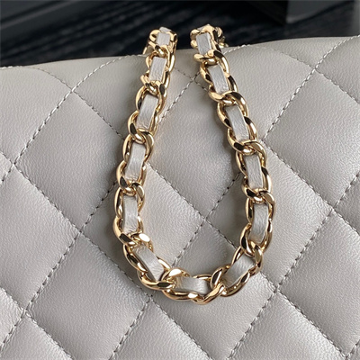 Ch*el clutch with chain lambskin, strass & gold-tone metal grey ap4300