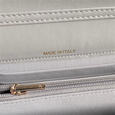 Ch*el clutch with chain lambskin, strass & gold-tone metal grey ap4300