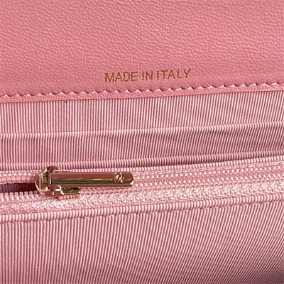 Ch*el clutch with chain lambskin, strass & gold-tone metal pink ap4300