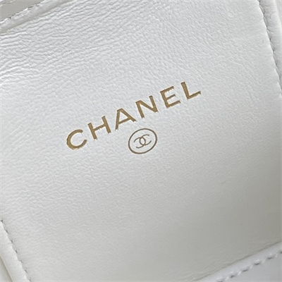 Ch*el small vanity with chain lambskin, strass & gold-tone metal white ap4302