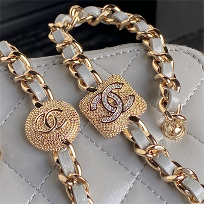 Ch*el small vanity with chain lambskin, strass & gold-tone metal grey ap4302