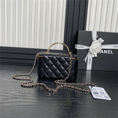 Ch*el vanity with chain lambskin, strass & gold-tone metal black ap4317