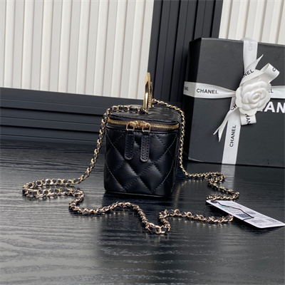 Ch*el vanity with chain lambskin, strass & gold-tone metal black ap4317