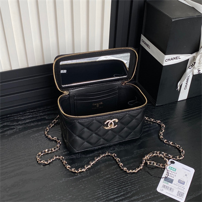 Ch*el vanity with chain lambskin, strass & gold-tone metal black ap4317