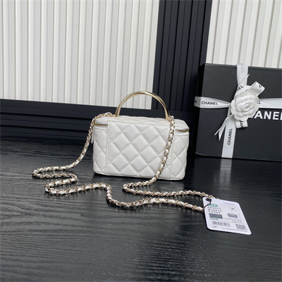 Ch*el vanity with chain lambskin, strass & gold-tone metal white ap4317
