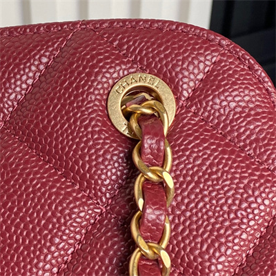 Ch*el small bowling bag grained calfskin gold tone metal burgundy as5137