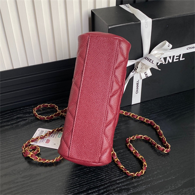 Ch*el small bowling bag grained calfskin gold tone metal burgundy as5137