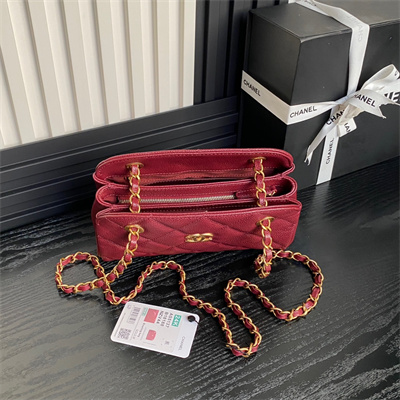 Ch*el small bowling bag grained calfskin gold tone metal burgundy as5137