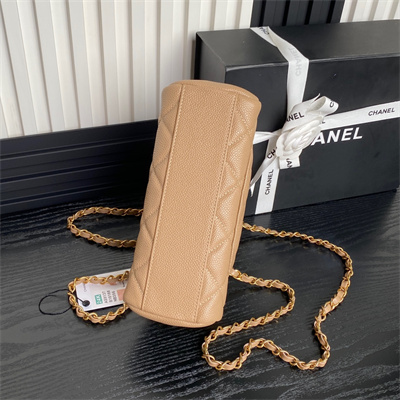 Ch*el small bowling bag grained calfskin gold tone metal beige as5137