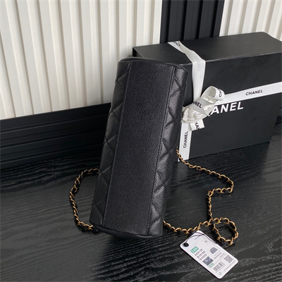 Ch*el bowling bag grained calfskin gold tone metal black as5138