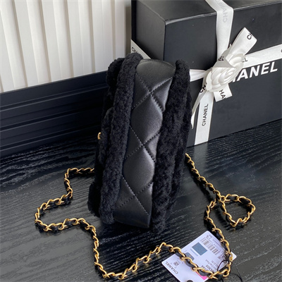 Ch*el mini flap bag shearling lambskin & gold-tone metal black as5148