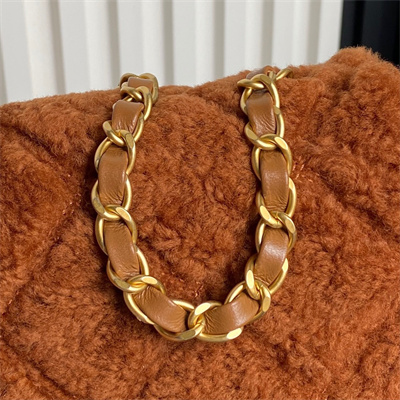 Ch*el mini flap bag shearling lambskin & gold-tone metal brown as5148