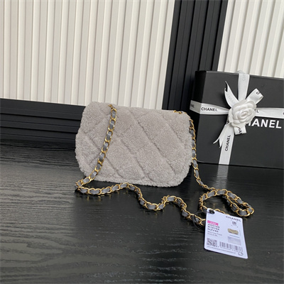 Ch*el mini flap bag shearling lambskin & gold-tone metal grey as5148
