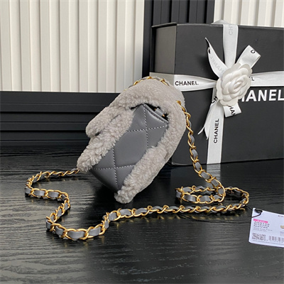 Ch*el mini flap bag shearling lambskin & gold-tone metal grey as5148