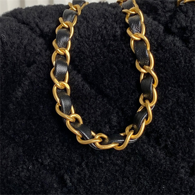 Ch*el flap bag shearling lambskin & gold-tone metal black as5149