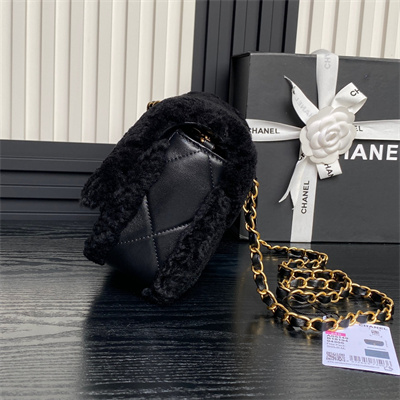 Ch*el flap bag shearling lambskin & gold-tone metal black as5149