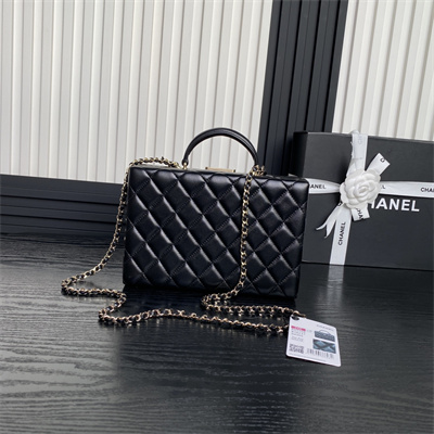 Ch*el box bag lambskin & gold-tone metal black as5168
