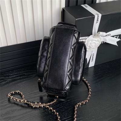 Ch*el small camera case shiny crumpled lambskin & gold-tone metal black as5220