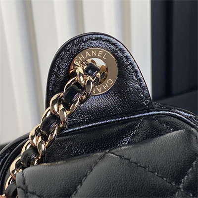 Ch*el small camera case shiny crumpled lambskin & gold-tone metal black as5220