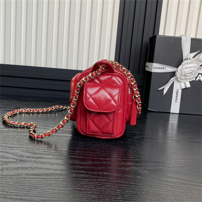 Ch*el small camera case shiny crumpled lambskin & gold-tone metal red as5220