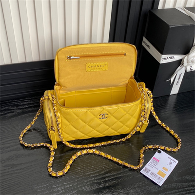 Ch*el vanity case shiny crumpled lambskin & gold-tone metal yellow as5222