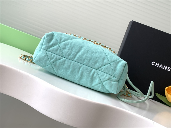 Ch*el 22 mini handbag canvas and gold tone metal green as3980