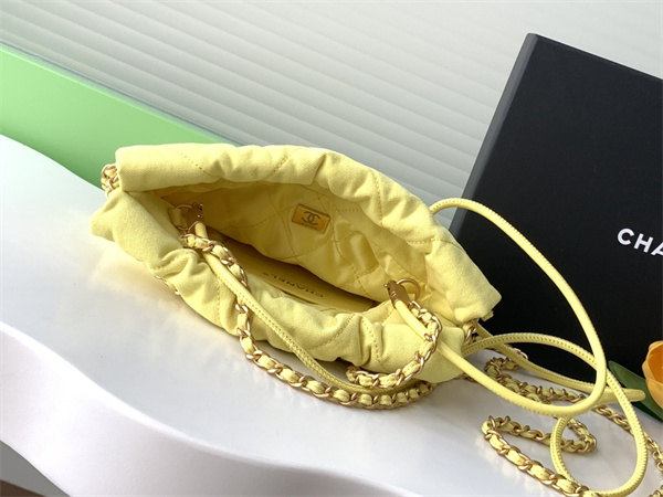 Ch*el 22 mini handbag canvas and gold tone metal yellow as3980