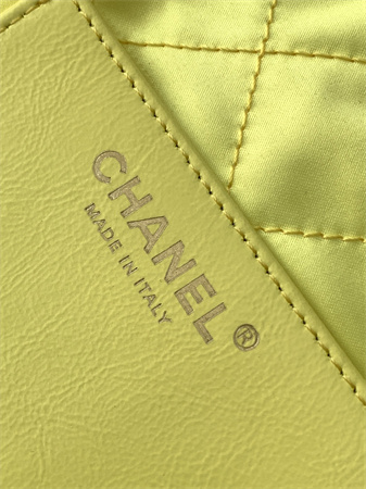 Ch*el 22 mini handbag canvas and gold tone metal yellow as3980