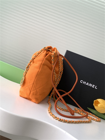Ch*el 22 mini handbag canvas and gold tone metal orange as3980
