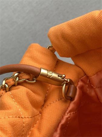 Ch*el 22 mini handbag canvas and gold tone metal orange as3980