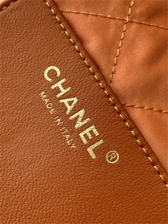 Ch*el 22 mini handbag canvas and gold tone metal orange as3980