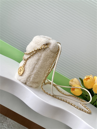 Ch*el 22 mini handbag shearling wool and gold tone metal as3980