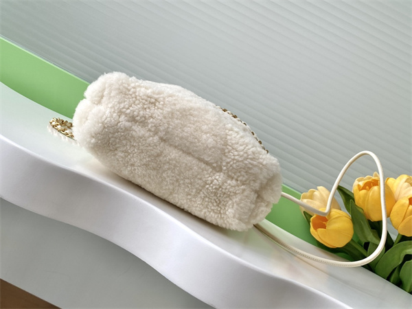 Ch*el 22 mini handbag shearling wool and gold tone metal as3980