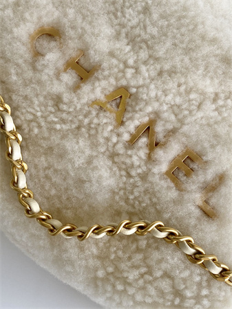 Ch*el 22 mini handbag shearling wool and gold tone metal as3980