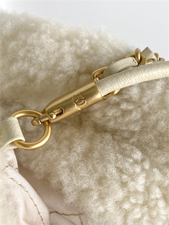 Ch*el 22 mini handbag shearling wool and gold tone metal as3980