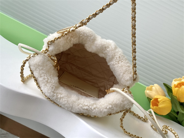 Ch*el 22 mini handbag shearling wool and gold tone metal as3980