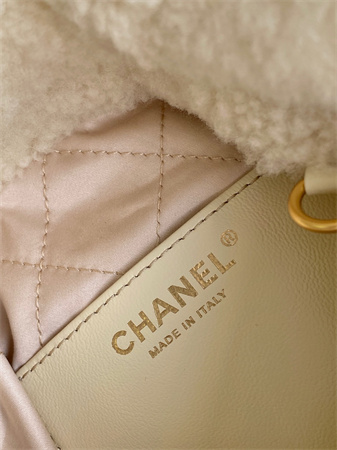 Ch*el 22 mini handbag shearling wool and gold tone metal as3980