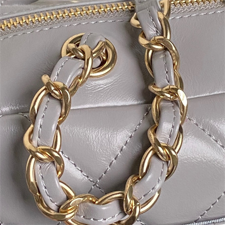 Cha.nel 24A Bowling Bag Shiny Calfskin Gold-Tone Metal Grey AS4933