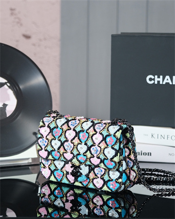 Cha.nel 24A Mini Flap Bag Sequins & Gold-Tone Metal Black