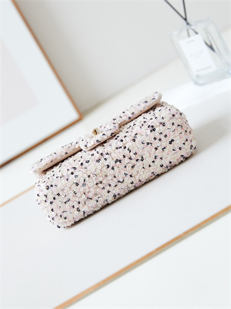 Cha.nel Evening Bag Sequins & Gold-Tone Metal White & Silver AS4298