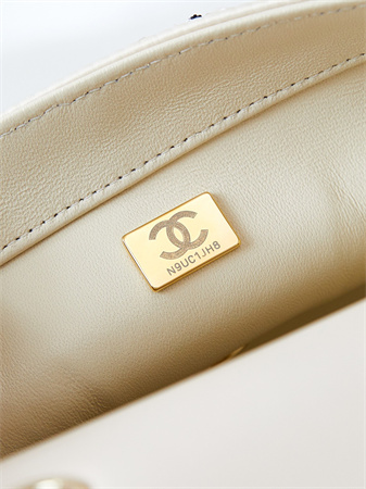 Cha.nel Evening Bag Sequins & Gold-Tone Metal White & Silver AS4298