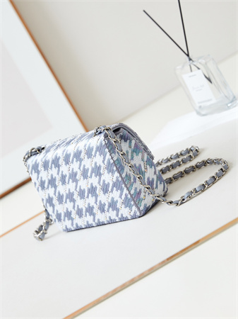 Cha.nel Mini Classic Handbag Sequins and Silver Tone Metal Grey,White &Gold A69900