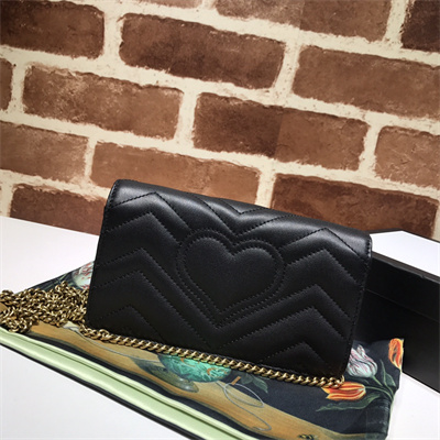 Gu.cci GG Marmont Chain Wallet Black Leather 488426