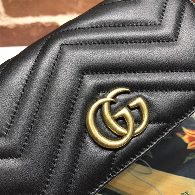 Gu.cci GG Marmont Chain Wallet Black Leather 488426