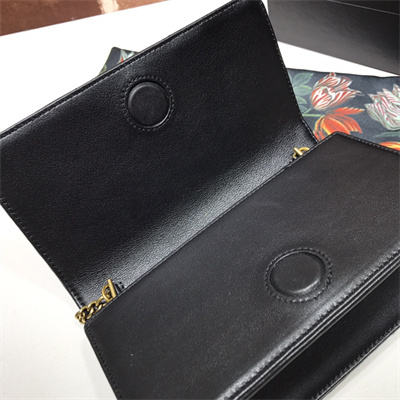 Gu.cci GG Marmont Chain Wallet Black Leather 488426