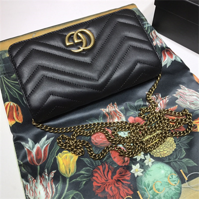 Gu.cci GG Marmont Chain Wallet Black Leather 488426