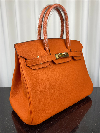 Bir.kin Bag TOGO Leather 25/30/35CM Gold/Silver Hardware In Orange Color HS