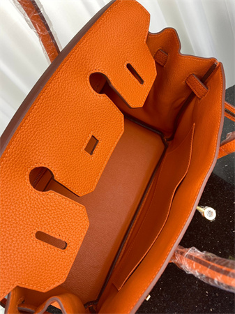 Bir.kin Bag TOGO Leather 25/30/35CM Gold/Silver Hardware In Orange Color HS