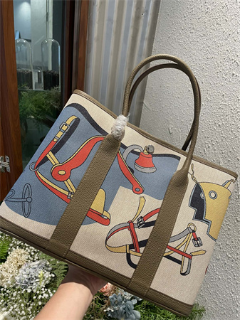 Her.mes Garden Party 36CM Togo Leather and Graffiti Canvas HS